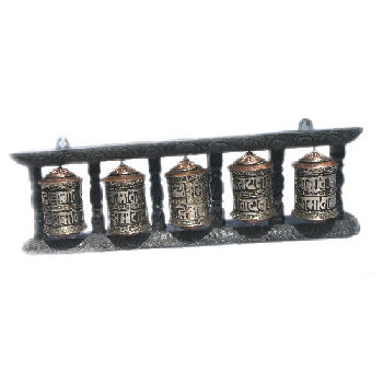 5 Metal Prayer wheel with wood frame W-060 - Click Image to Close